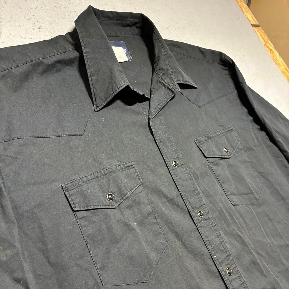 Vintage Wrangler Western Shirt Mens XL All Black Pearl Snaps Cowboy Rodeo - Picture 2 of 8